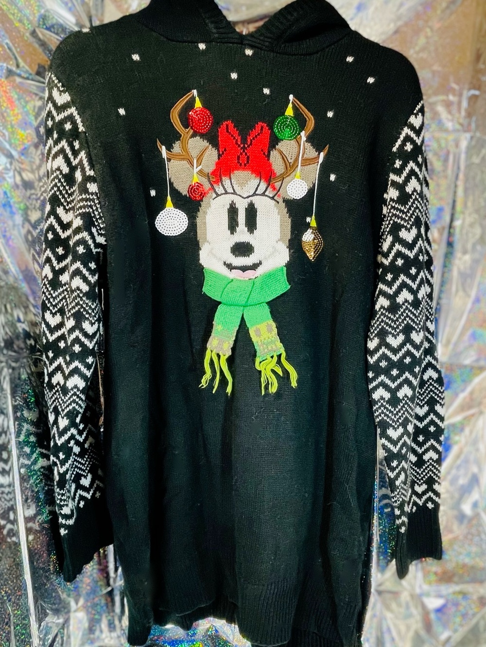 Disney Parks Christmas Minnie Mouse Hooded Ugly Sweater Dress